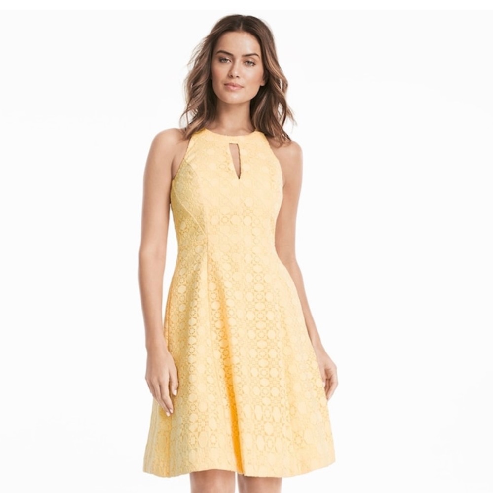 Sleeveless halter A-line dress in canary yellow
